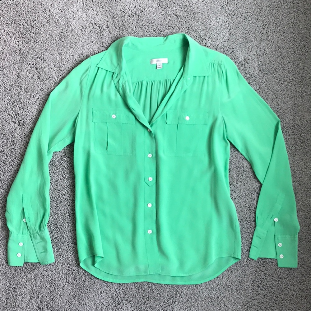 J Crew Silk Button Down - Green sz 4